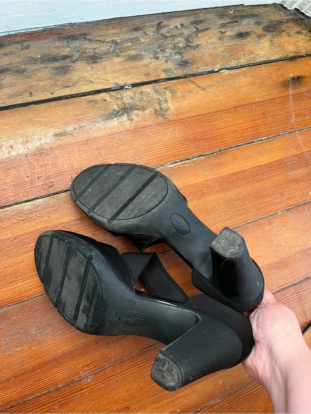 Anne Klein Black Elastic-Strap Block Heel Pumps